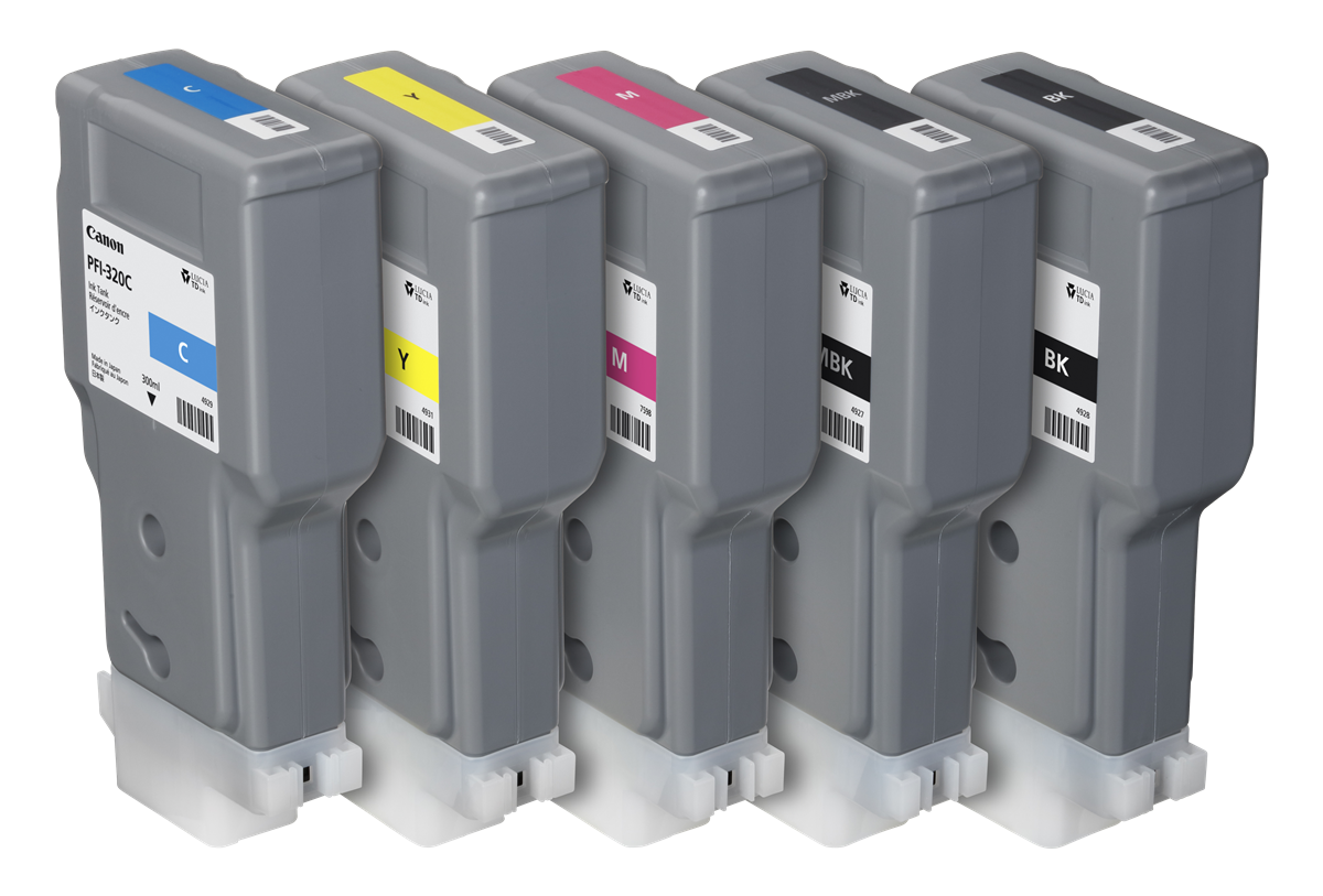 Set 5 cartucce Canon PFI-320 300 ml: serie completa con tutti i colori