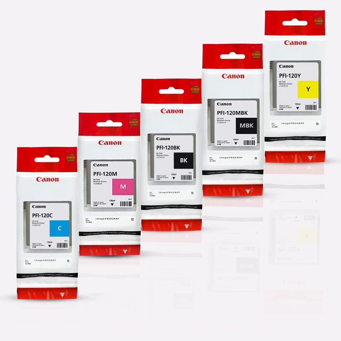 Set 5 cartucce Canon PFI-120 130 ml: serie completa con tutti i colori