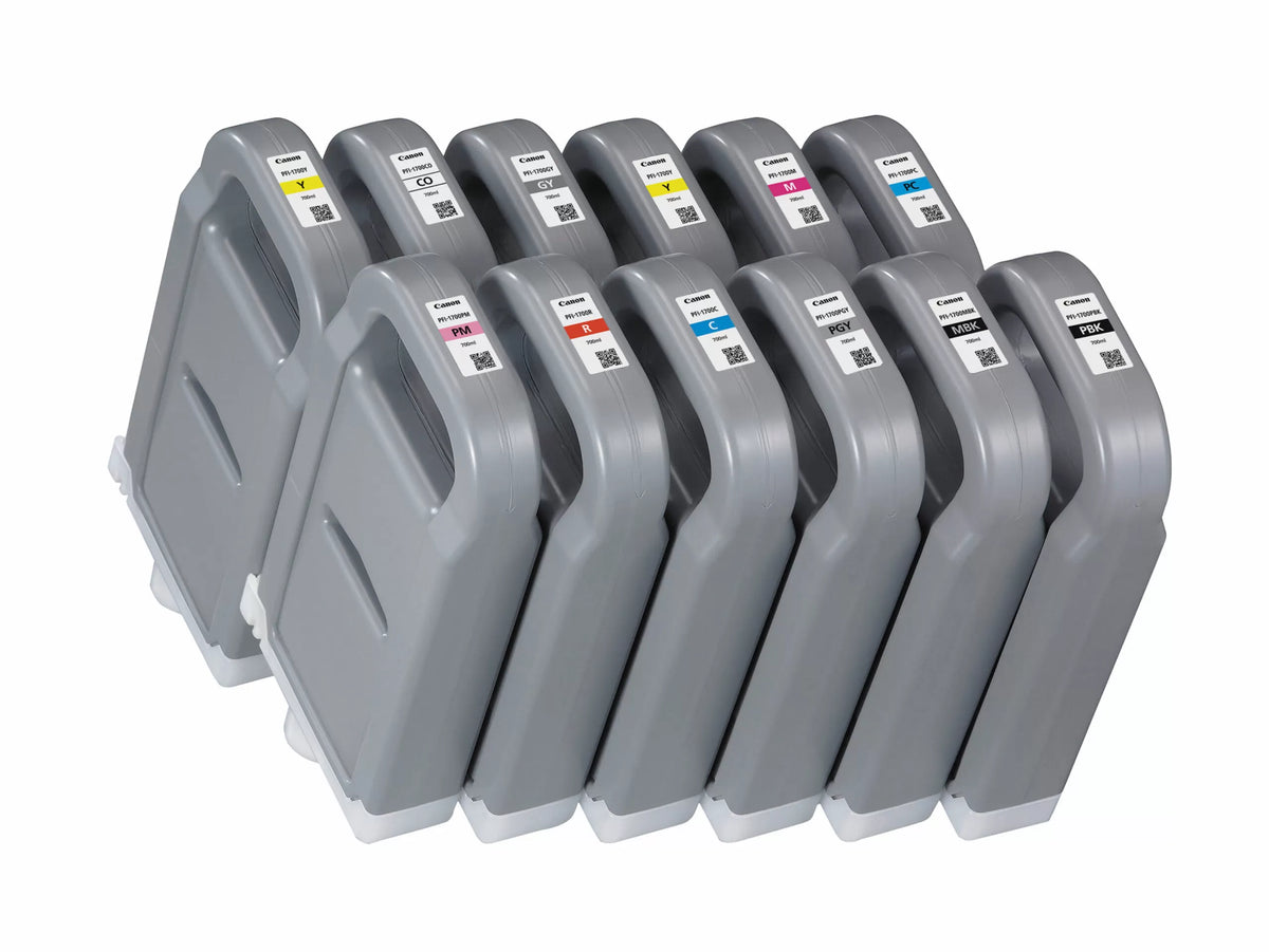 Set 12 cartucce Canon PFI-1700 700 ml: serie completa con tutti i colori